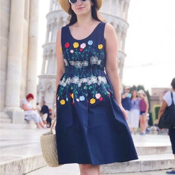 Vivetta Navy Tea Dress Floral Crochet Embroidery A-Line S SZ 8 US MSRP $1105 - Picture 1 of 7